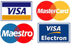   Visa, MasterCard, Visa Electron, Maestro